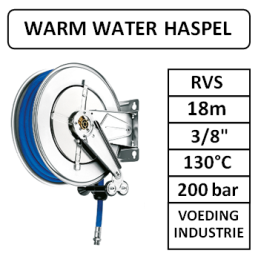 18m - 3/8" - RVS - 130°C - 200 bar - warm water haspel - Voedingsindustrie