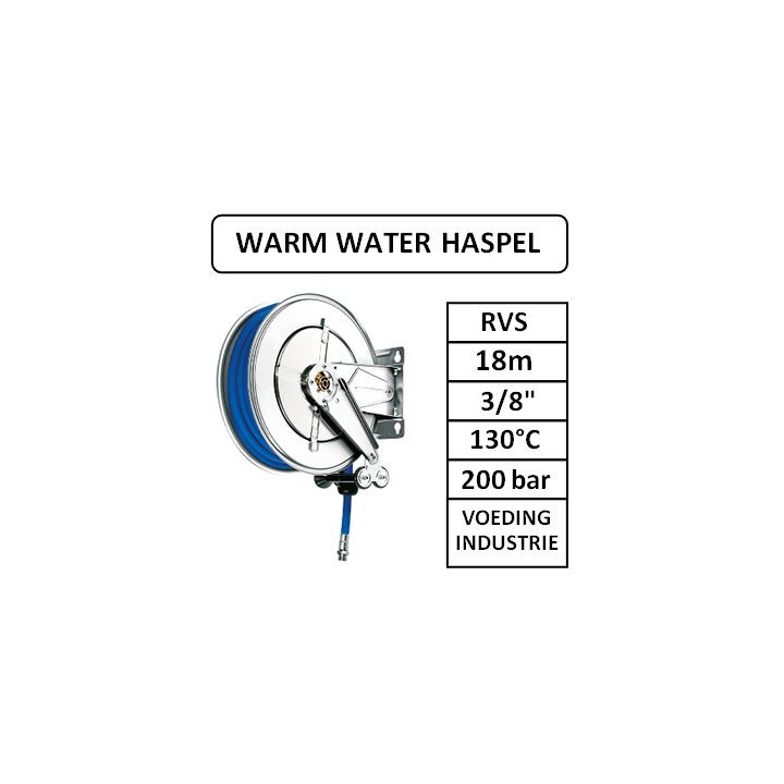 18m - 3/8" - RVS - 130°C - 200 bar - warm water haspel - Voedingsindustrie