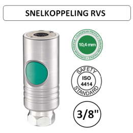 3/8" F - EURO 10,4 - RVS Veiligheidskoppeling binnendraad - groene knop