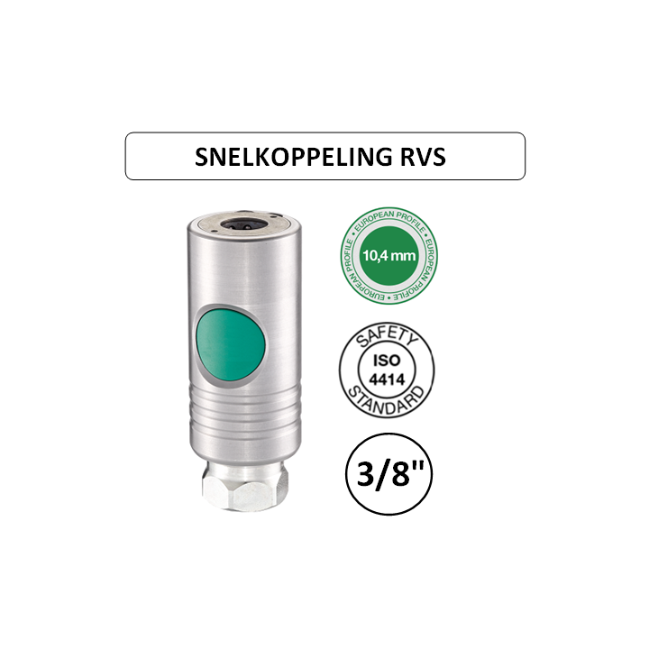 3/8" F - EURO 10,4 - RVS Veiligheidskoppeling binnendraad - groene knop