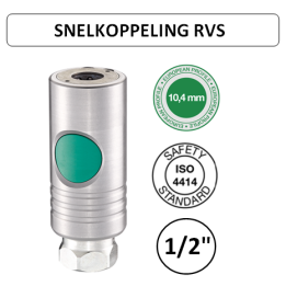1/2" F - EURO 10,4 - RVS Veiligheidskoppeling binnendraad - groene knop