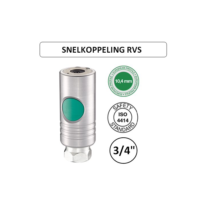 3/4" F - EURO 10,4 - RVS Veiligheidskoppeling binnendraad - groene knop