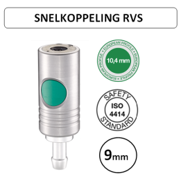 9mm - EURO 10,4 - RVS Veiligheidskoppeling slangdrager - groene knop