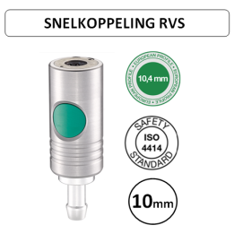10mm - EURO 10,4 - RVS Veiligheidskoppeling slangdrager - groene knop
