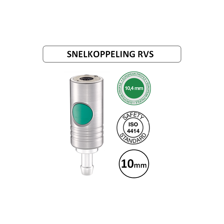10mm - EURO 10,4 - RVS Veiligheidskoppeling slangdrager - groene knop