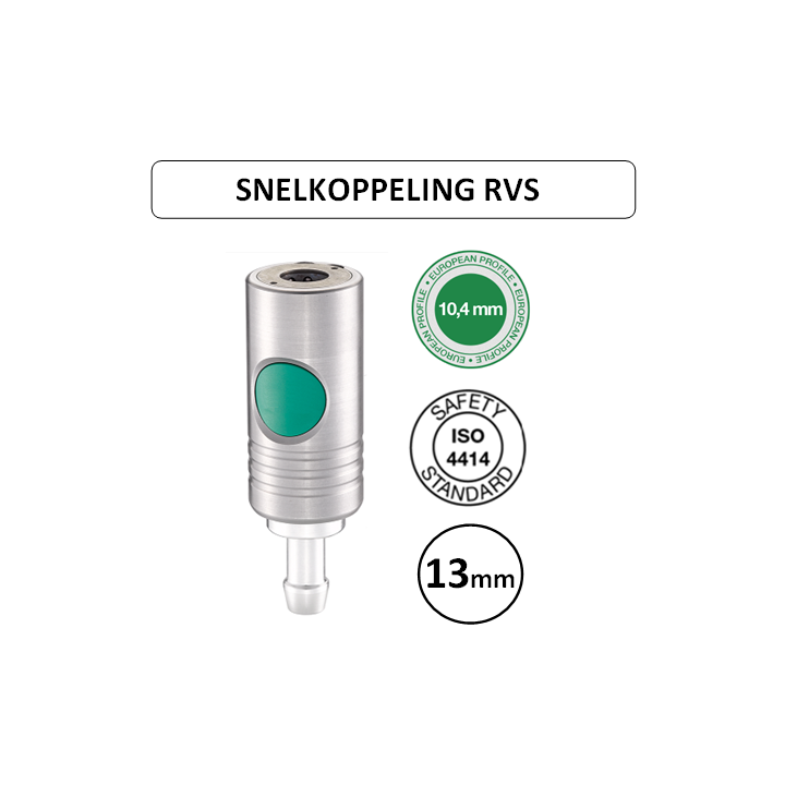 13mm - EURO 10,4 - RVS Veiligheidskoppeling slangdrager - groene knop