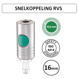 16mm - EURO 10,4 - RVS Veiligheidskoppeling slangdrager - groene knop