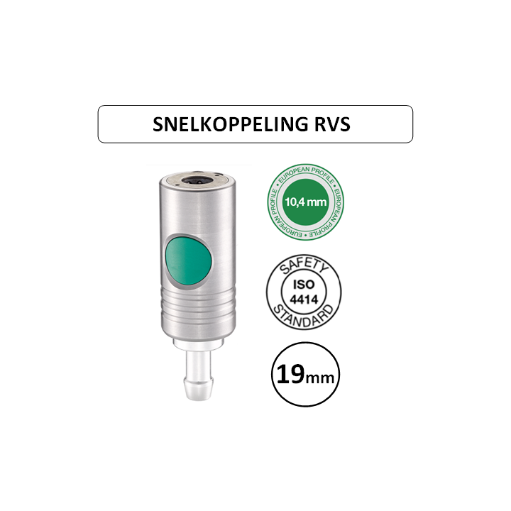 19mm - EURO 10,4 - RVS Veiligheidskoppeling slangdrager - groene knop