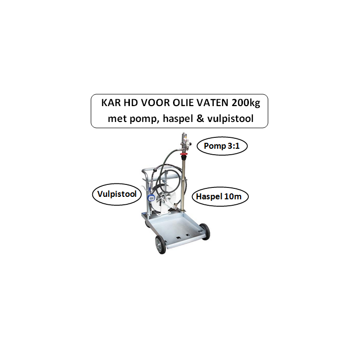 Kar heavy duty voor olie vaten 200 kg - Voorzien van pomp, haspel & vulpistool