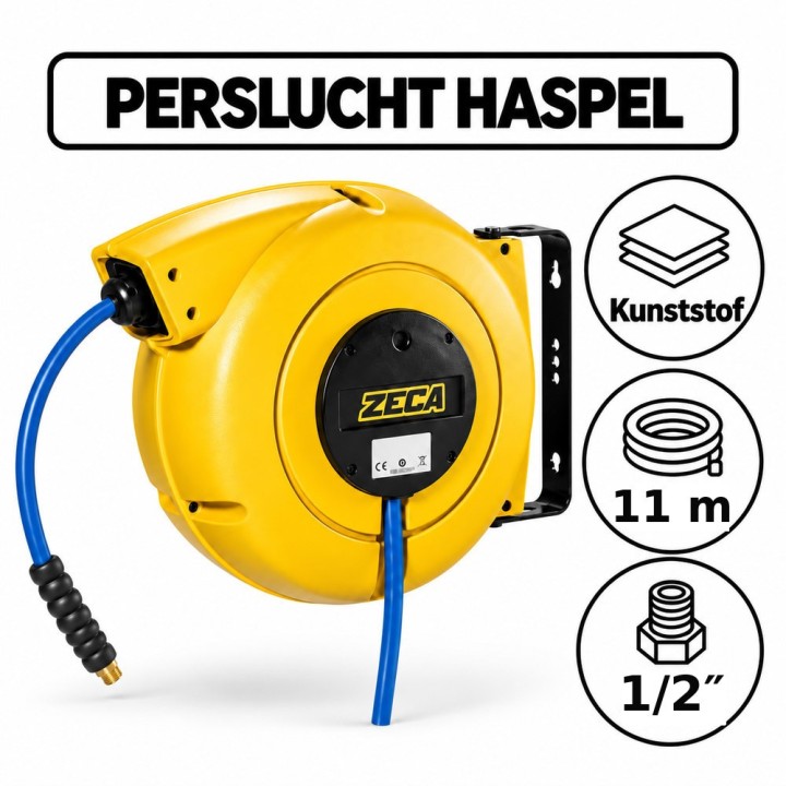ZECA persluchthaspel 11 m 1/2" geel | Advieselec