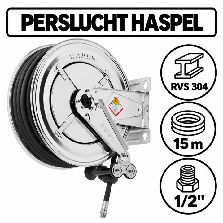 RAASM RVS persluchthaspel 15 m 1/2" | Advieselec