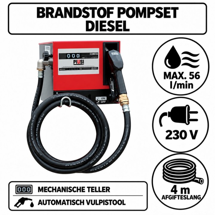 Dieselpompset 230 V – 56 l/min met telwerk | Advieselec