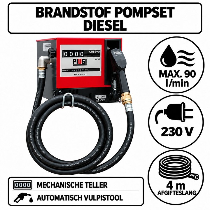 Dieselpompset 230 V – 90 l/min met telwerk | Advieselec