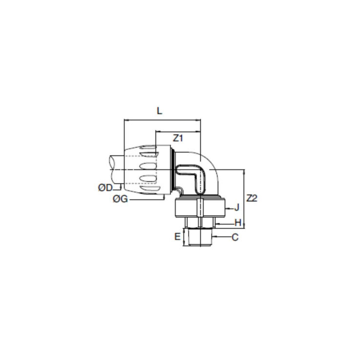 Transair 90° draadstuk Ø63 mm x 2 1/2" BSPT